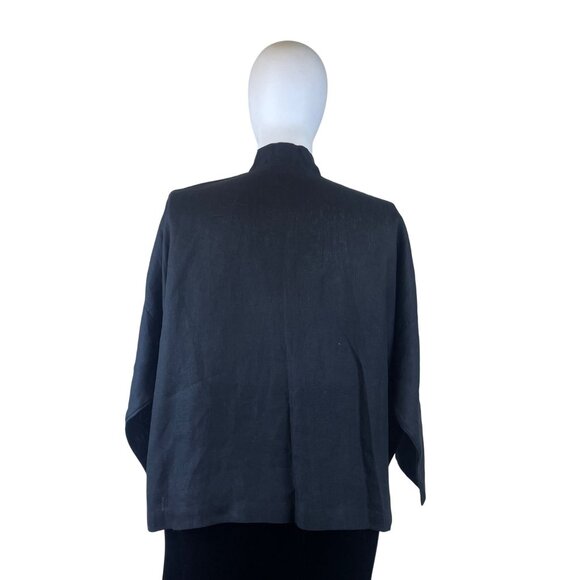 Eskandar Womens Black 100% Linen Button Front BlouseLong Sleeve Elegant Size 1 - Picture 4 of 8